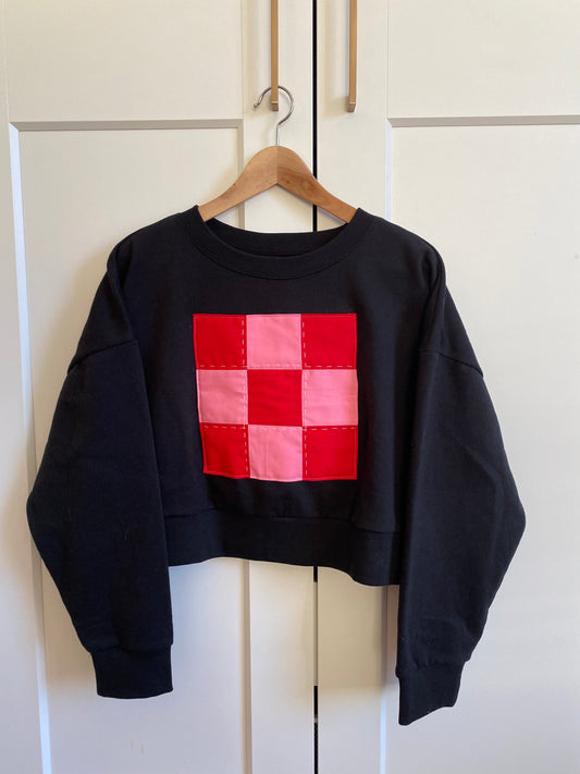 Red & Pink Check / Cropped Sweatshirt