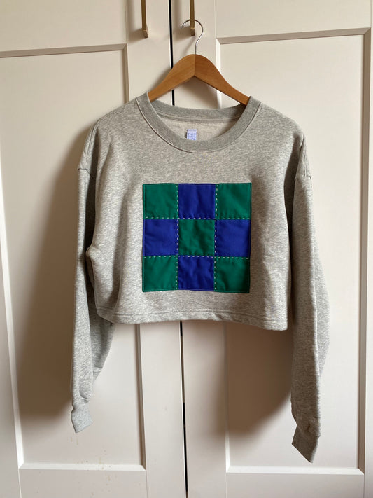 Green & Blue Check / Cropped Sweatshirt