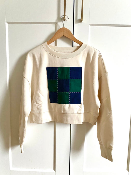 Navy & Green Check / Cropped Sweatshirt